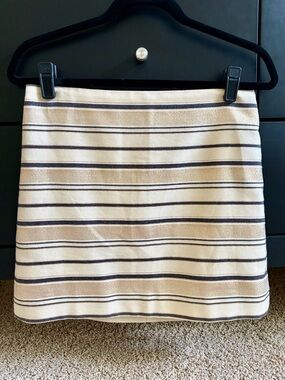 J. Crew Cream Mini Skirt with Navy and Metallic Gold Stripes